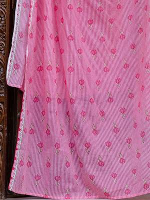 Floral Printed Square Neck Pure Cotton Straight Kurta With Trousers & Dupatta 5