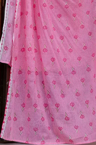 Floral Printed Square Neck Pure Cotton Straight Kurta With Trousers & Dupatta