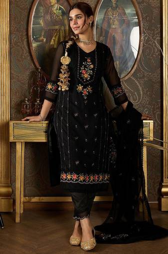 Women Floral Embroidered Regular Thread Work Kurta with Trousers & With Dupatta