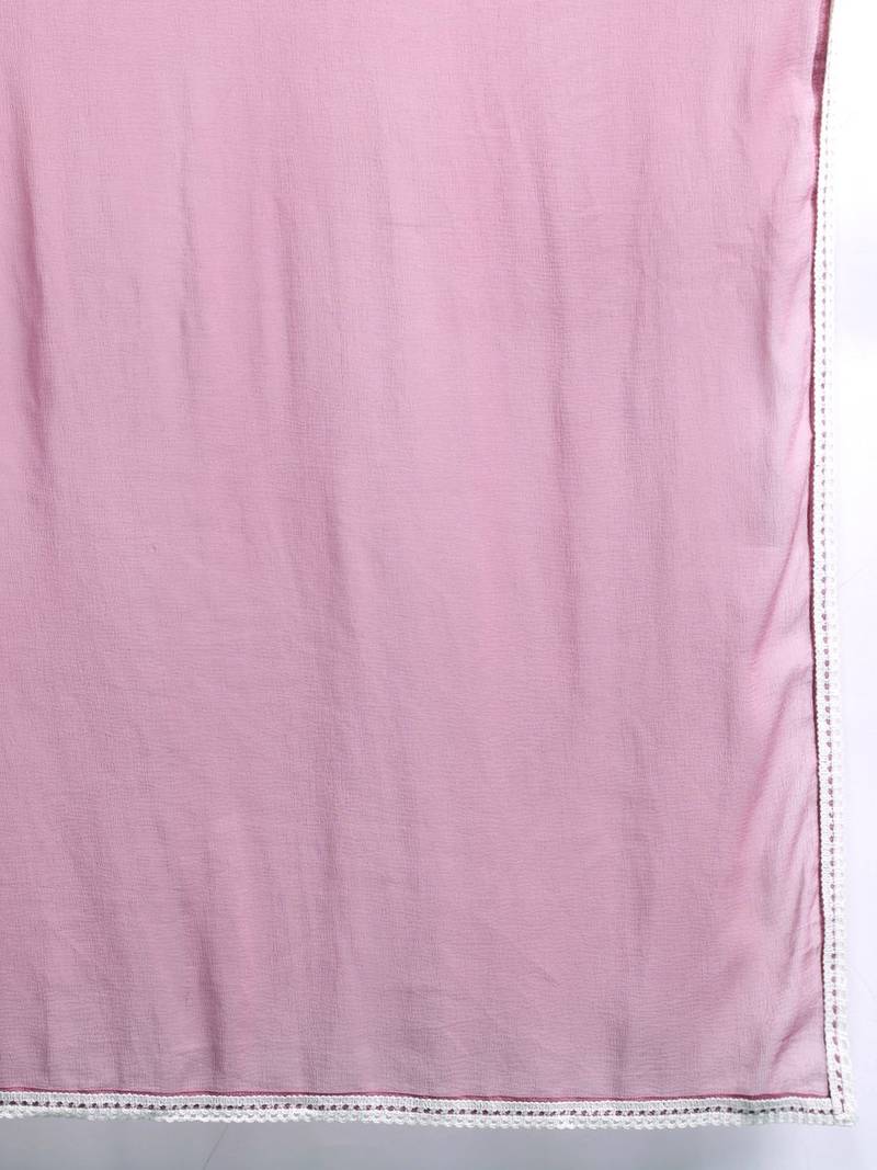 Plus Size Floral Print Beads & Stones Kurta with Trousers & Dupatta