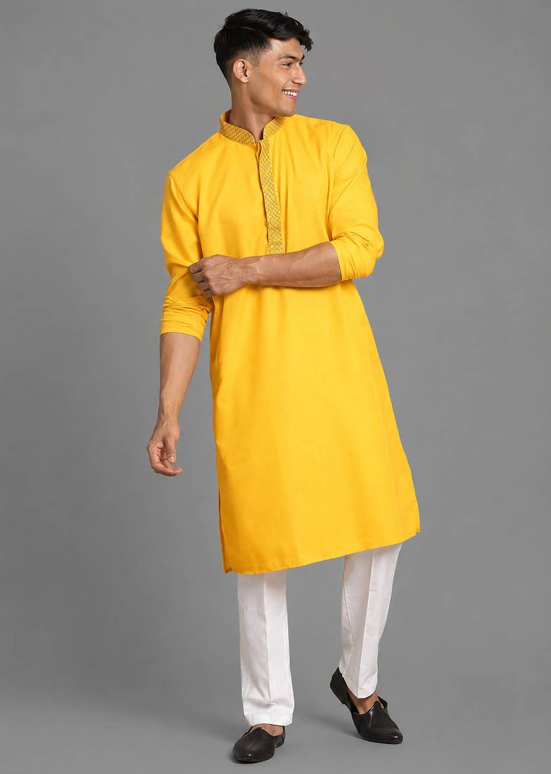 Yellow cotton kurta pant