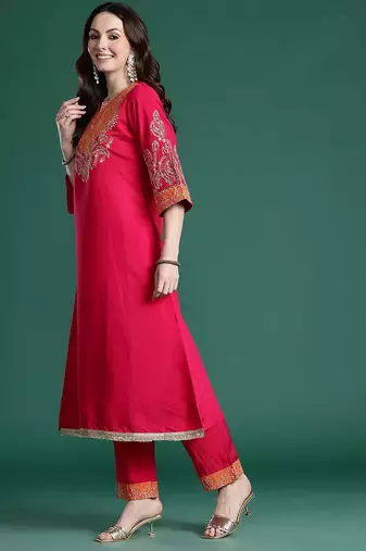 Ethnic Motifs Embroidered Regular Kurta with Trousers