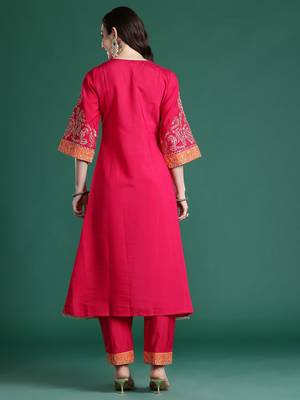 Ethnic Motifs Embroidered Regular Kurta with Trousers 5