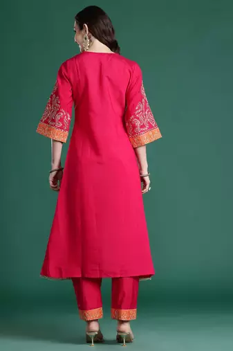 Ethnic Motifs Embroidered Regular Kurta with Trousers