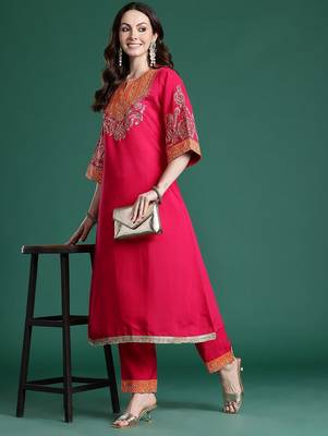 Ethnic Motifs Embroidered Regular Kurta with Trousers 6