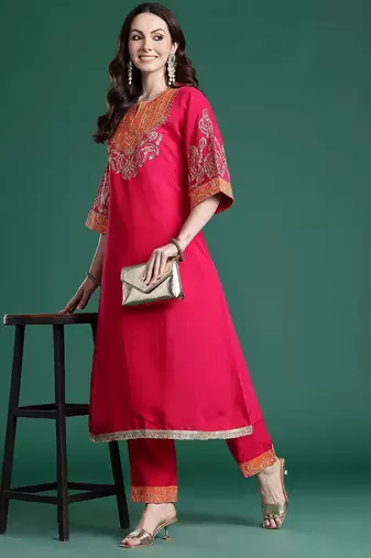 Ethnic Motifs Embroidered Regular Kurta with Trousers