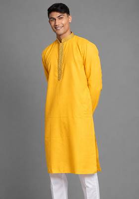 Yellow cotton kurta pant 3