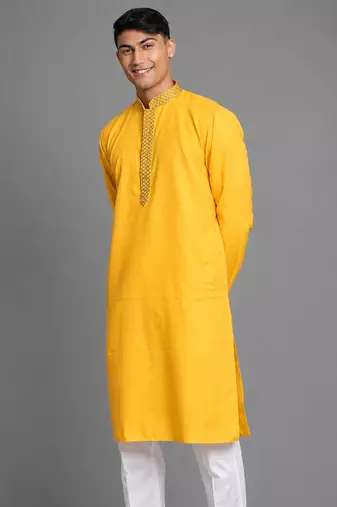 Yellow cotton kurta pant