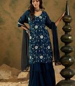 Women Floral Embroidered Regular Sequinned Kurta with Sharara & With Dupatta