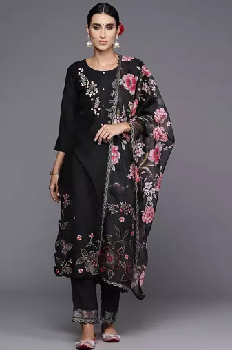 Women Floral Embroidered Regular Kurta with Trousers & Dupatta