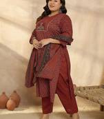 Plus Size Motifs Printed Regular Pure Cotton Kurta with Trousers & With Dupatta
