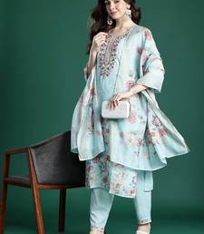 Floral Embroidered Linen Kurta with Trousers & With Dupatta