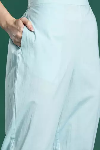 Floral Embroidered Linen Kurta with Trousers & With Dupatta