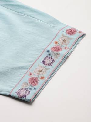 Floral Embroidered Linen Kurta with Trousers & With Dupatta 9