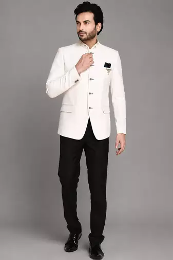 Cream art silk jodhpuri