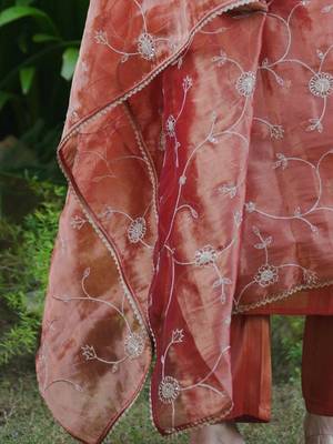 Women Floral Embroidered Regular Liva Kurta with Trousers & With Dupatta 6