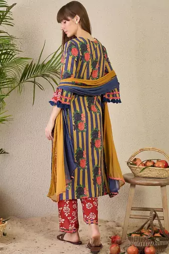 Women Printed Regular Pure Cotton Kurta with Trousers & With Dupatta