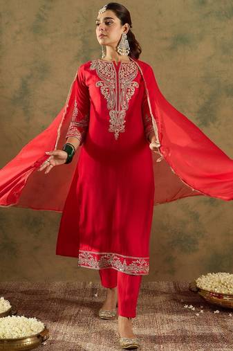 Paisley Zari Embroidered Kurta with Trousers & With Dupatta