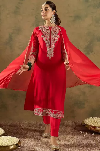 Paisley Zari Embroidered Kurta with Trousers & With Dupatta