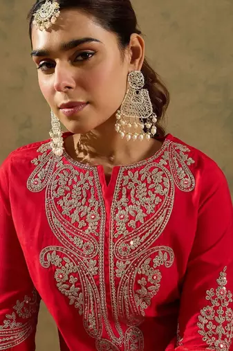 Paisley Zari Embroidered Kurta with Trousers & With Dupatta
