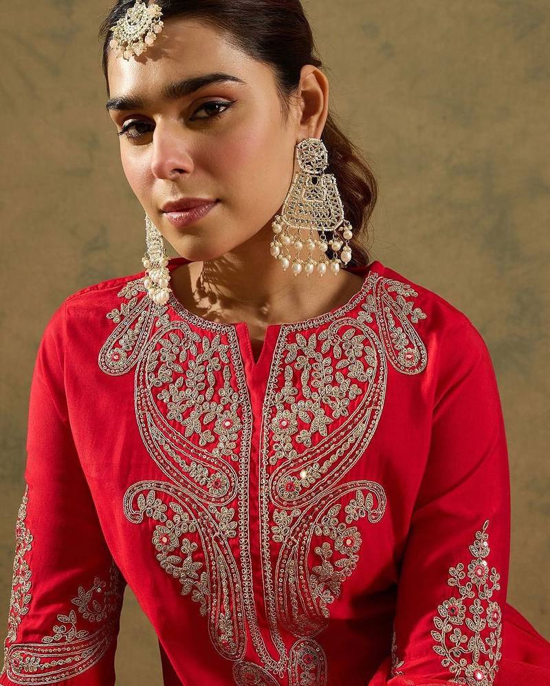 Paisley Zari Embroidered Kurta with Trousers & With Dupatta