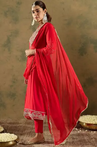 Paisley Zari Embroidered Kurta with Trousers & With Dupatta