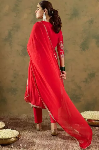 Paisley Zari Embroidered Kurta with Trousers & With Dupatta