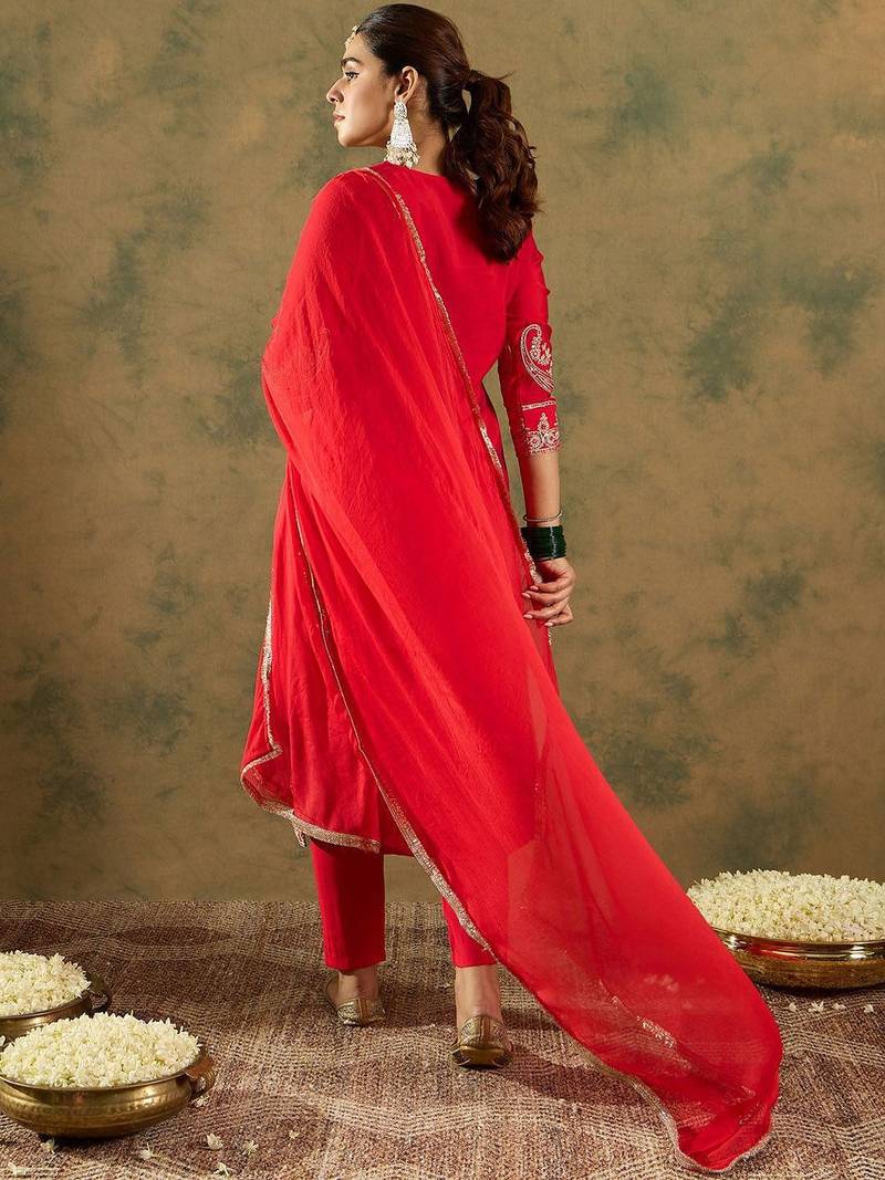 Paisley Zari Embroidered Kurta with Trousers & With Dupatta