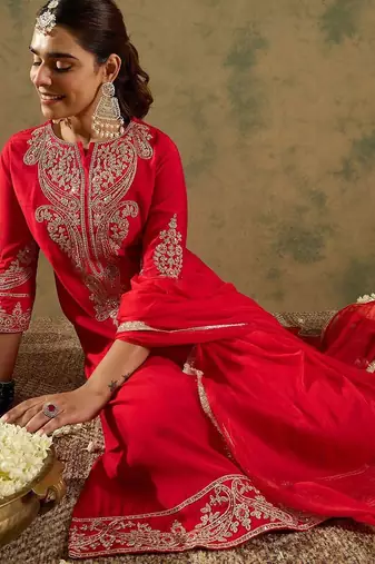 Paisley Zari Embroidered Kurta with Trousers & With Dupatta