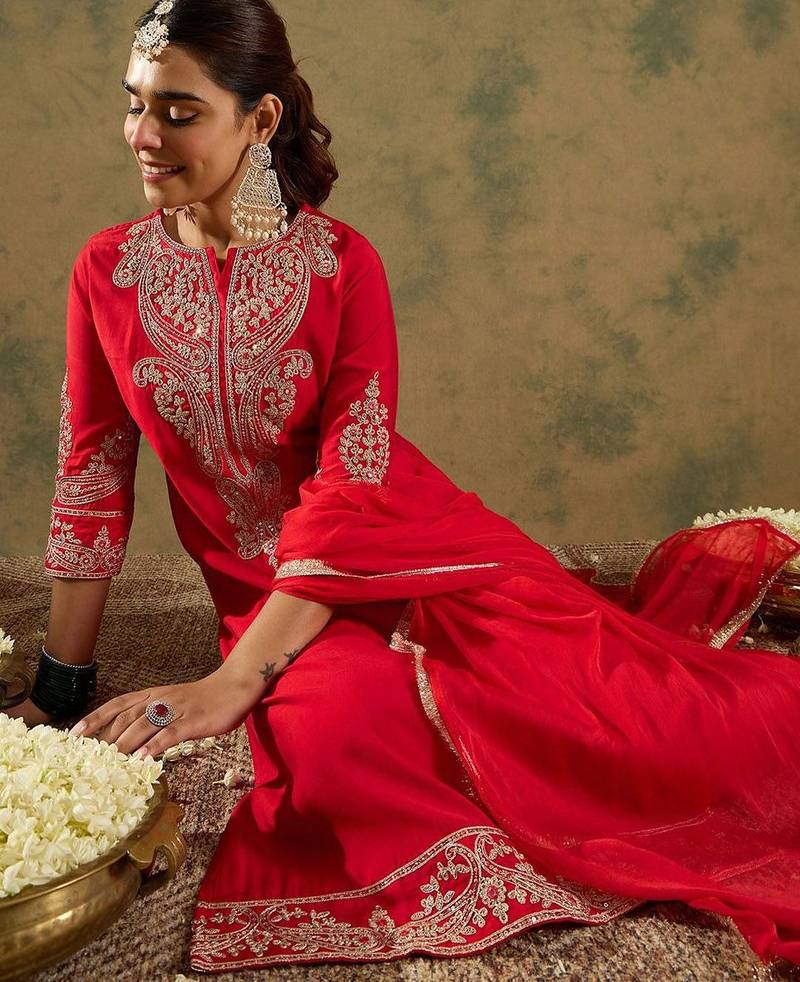 Paisley Zari Embroidered Kurta with Trousers & With Dupatta