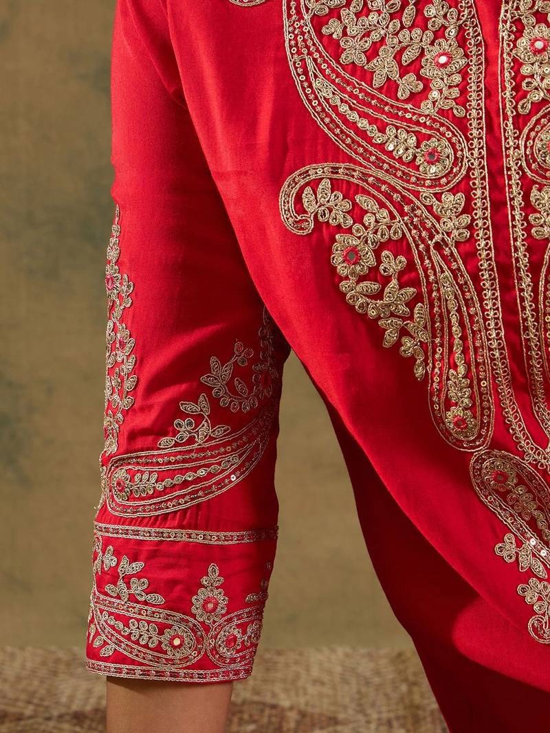 Paisley Zari Embroidered Kurta with Trousers & With Dupatta