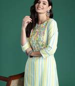 Women Striped Regular Thread Work Pure Cotton Kurta with Trousers