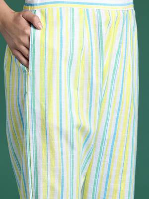 Women Striped Regular Thread Work Pure Cotton Kurta with Trousers 3