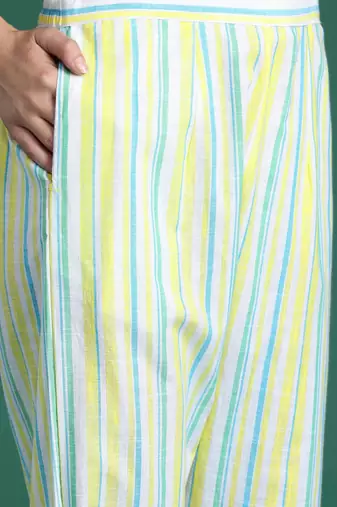Women Striped Regular Thread Work Pure Cotton Kurta with Trousers