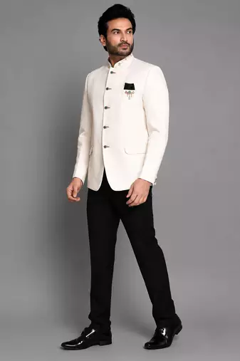 Cream art silk jodhpuri