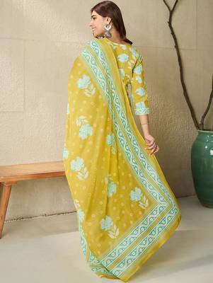 Floral Printed V-Neck Pure Cotton Straight Kurta With Trousers And Dupatta 5
