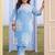 Plus Size Blue Printed Straight Kurta Trousers Set