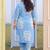Plus Size Blue Printed Straight Kurta Trousers Set