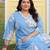Plus Size Blue Printed Straight Kurta Trousers Set