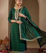 Women Ethnic Motifs Embroidered Regular Thread Work Kurta with Trousers & With Dupatta