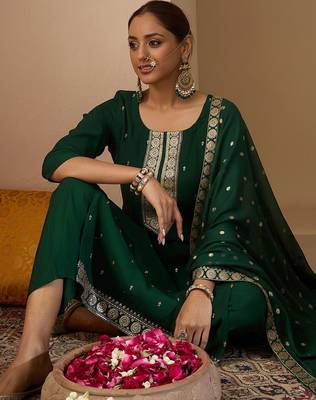 Women Ethnic Motifs Embroidered Regular Thread Work Kurta with Trousers & With Dupatta 2