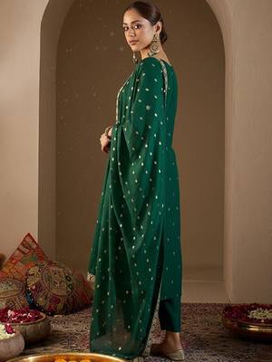Women Ethnic Motifs Embroidered Regular Thread Work Kurta with Trousers & With Dupatta 3
