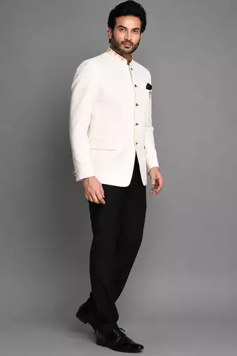 Cream art silk jodhpuri