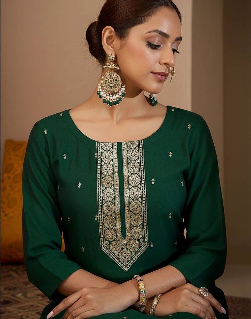 Women Ethnic Motifs Embroidered Regular Thread Work Kurta with Trousers & With Dupatta
