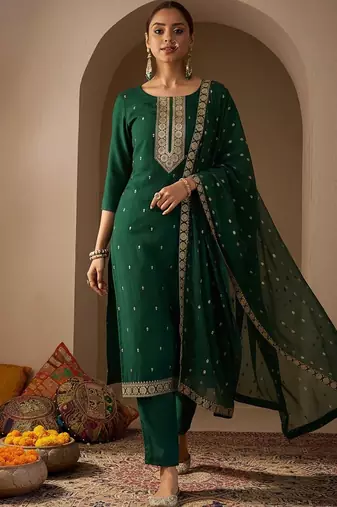 Women Ethnic Motifs Embroidered Regular Thread Work Kurta with Trousers & With Dupatta