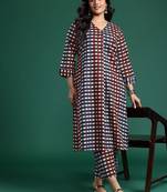 Plus Size Pleated Checked Cotton Kurta with Palazzos