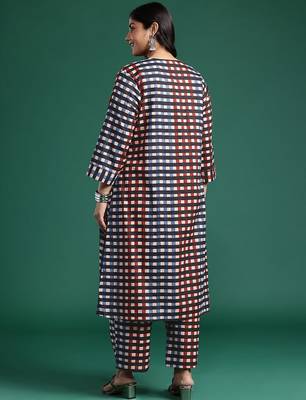 Plus Size Pleated Checked Cotton Kurta with Palazzos 6