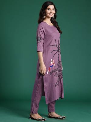 Women Floral Embroidered Regular Thread Work Pure Cotton Kurta with Trousers 4