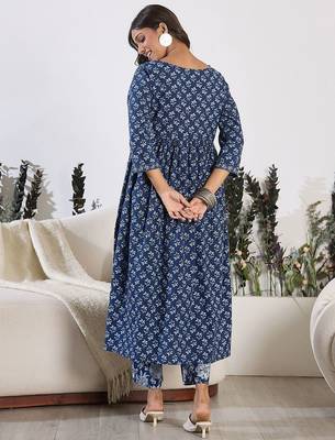 V-Neck Floral Printed Empire Pure Cotton Kurta with Trouser 3