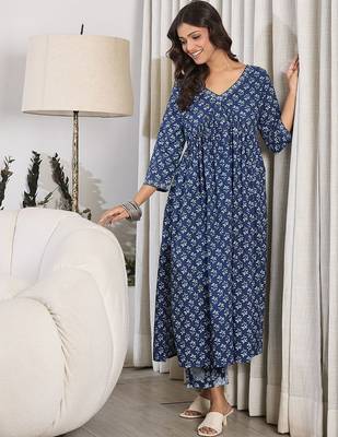 V-Neck Floral Printed Empire Pure Cotton Kurta with Trouser 5